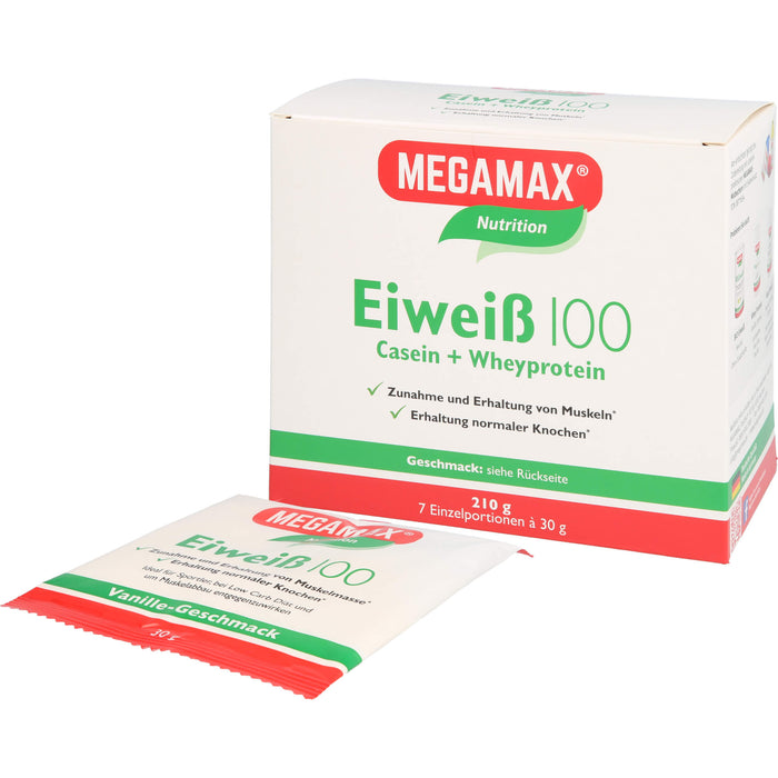 MEGAMAX Nutrition Eiweiß 100 Pulver Himbeer-Geschmack, 210 g Pulver