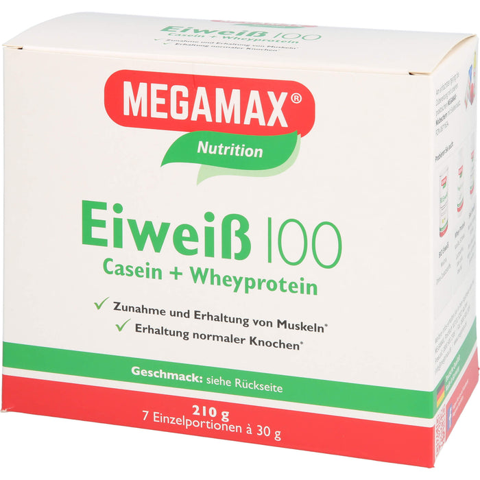 MEGAMAX Basic & Active Eiweiß 100 Pulver Erdbeer-Geschmack, 210 g Pulver