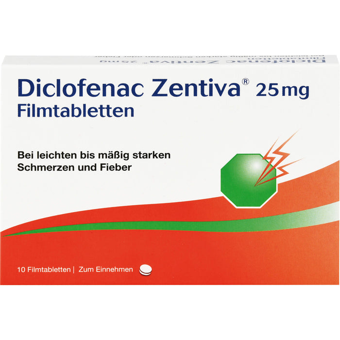 Diclofenac Zentiva 25 mg Filmtabletten bei Schmerzen und Fieber, 10 St. Tabletten