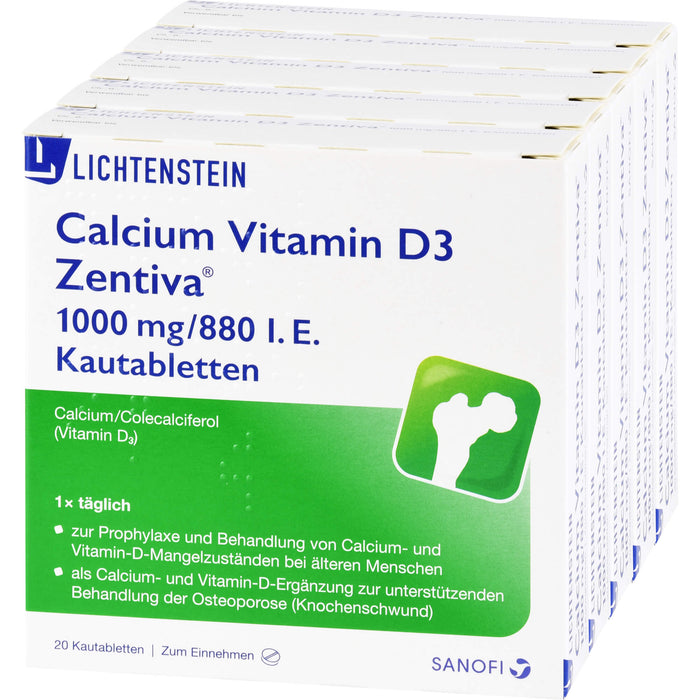 Calcium Vitamin D3 Zentiva 1000 mg/880 I.E. Kautabletten, 100 St KTA