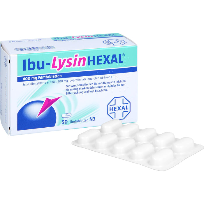 Ibu-Lysin Hexal 400 mg Filmtabletten bei Schmerzen und Fieber, 50 St. Tabletten