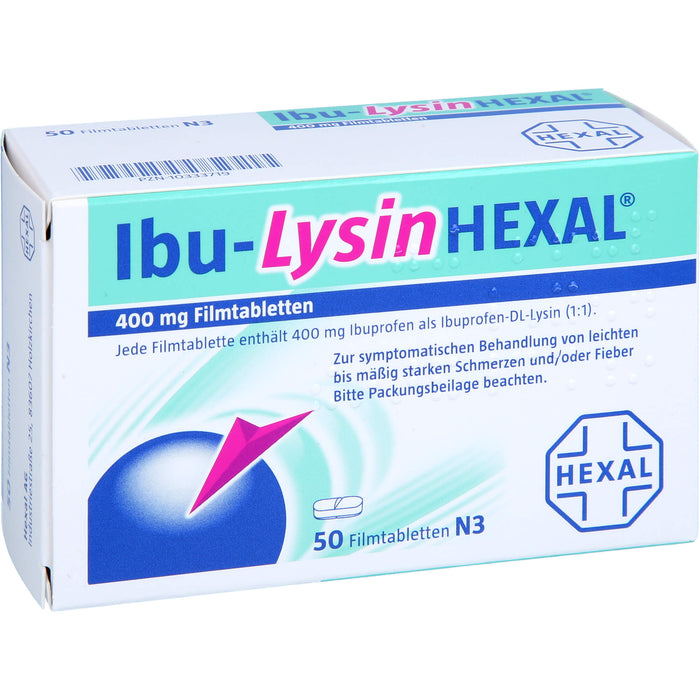 Ibu-Lysin Hexal 400 mg Filmtabletten bei Schmerzen und Fieber, 50 St. Tabletten