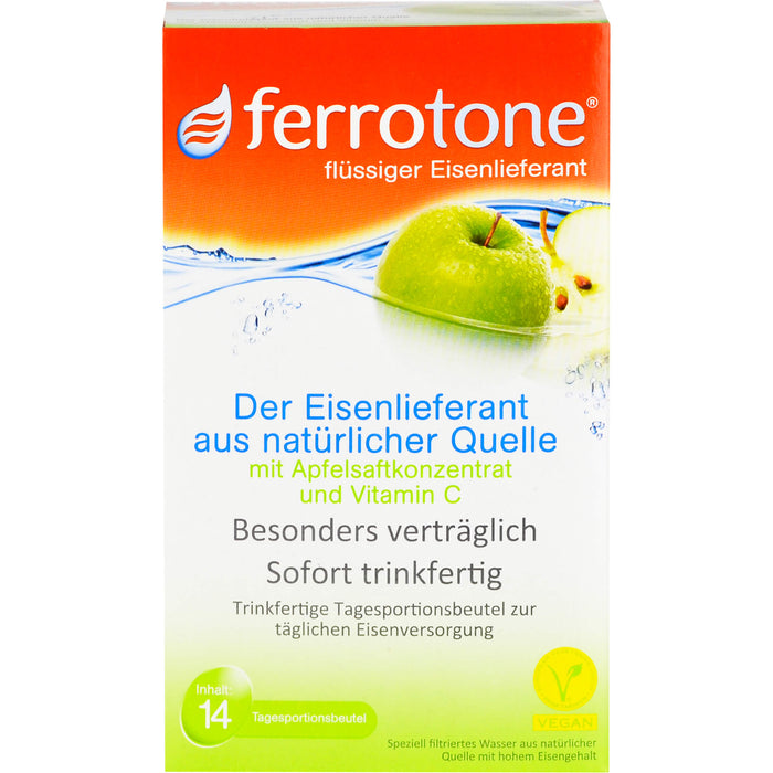 Ferrotone natürliches Eisen Beutel zur täglichen Eisenversorgung für das Immunsystem mit Apfelsaftkonzentrat und Vitamin C, 14 St. Beutel