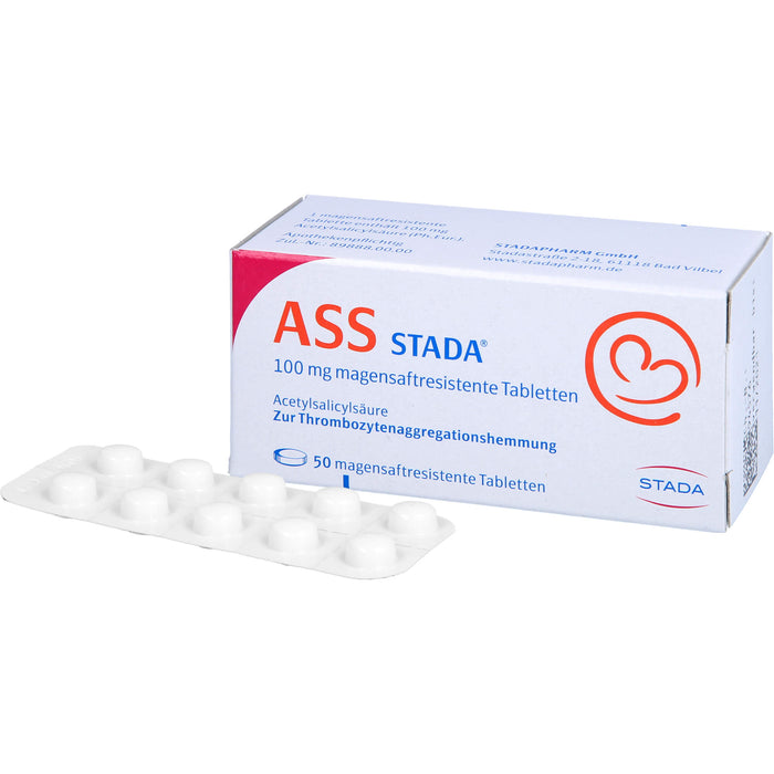 ASS STADA 100 mg magensaftresistente Tabletten zur Thrombozytenaggregationshemmung, 50 St. Tabletten