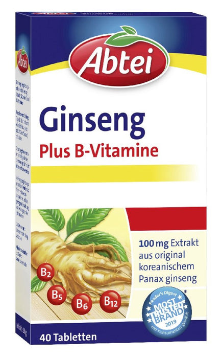 Abtei Ginseng Plus B-Vitamine Tabletten für Vitalität und Leistungsfähigkeit, 40 St. Tabletten
