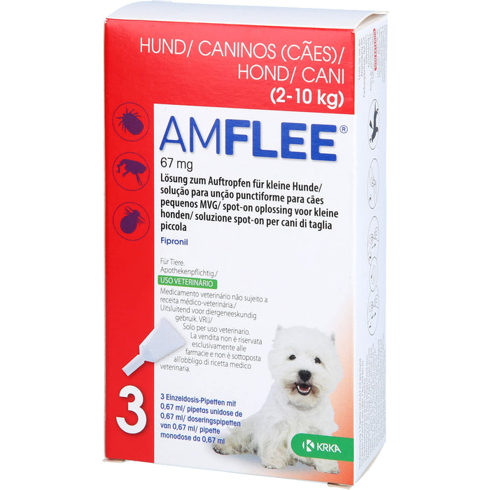 AMFLEE Einzeldosispipetten 67 mg Hunde 2-10 kg zur Behandlung eines Floh- und Zeckenbefalls, 3 St. Einzeldosispipetten