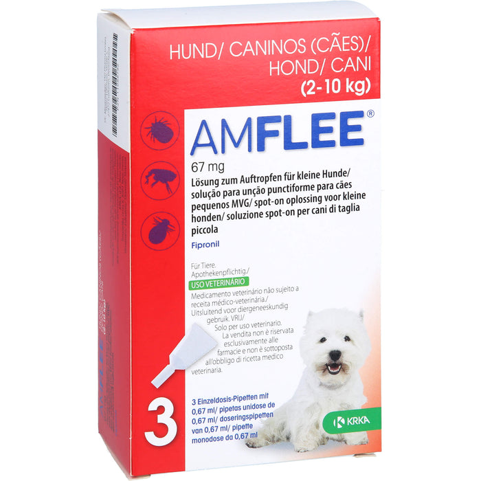 AMFLEE Einzeldosispipetten 67 mg Hunde 2-10 kg zur Behandlung eines Floh- und Zeckenbefalls, 3 St. Einzeldosispipetten