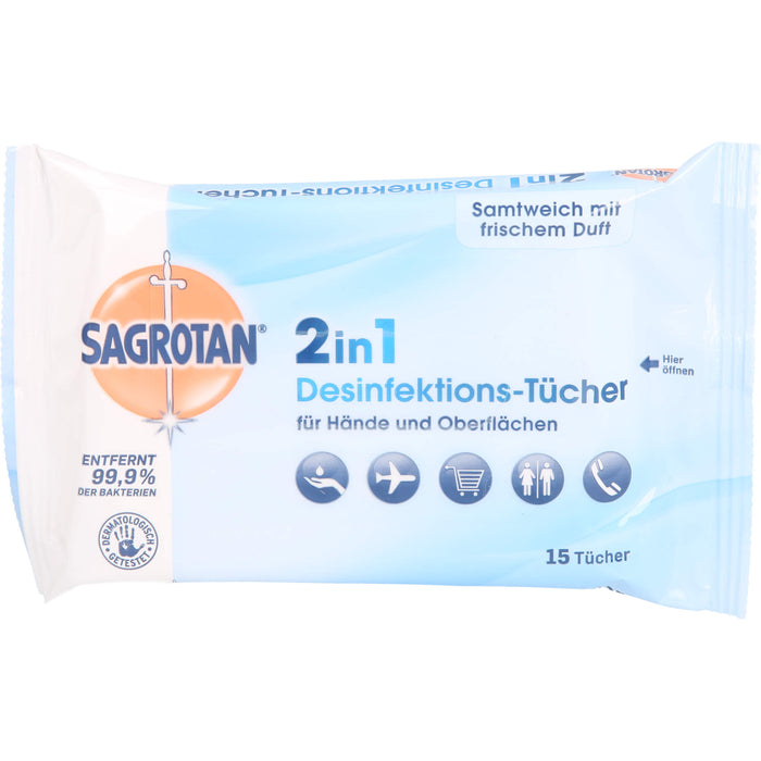 SAGROTAN 2 in 1 Desinfektions-Tücher, 15 St. Tücher