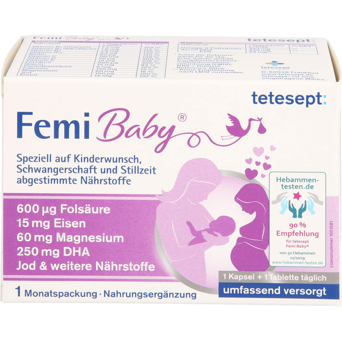 tetesept Femi Baby Kapseln + Tabletten bei Kinderwunsch, Schwangerschaft und Stillzeit, 60 St. Kombipackung