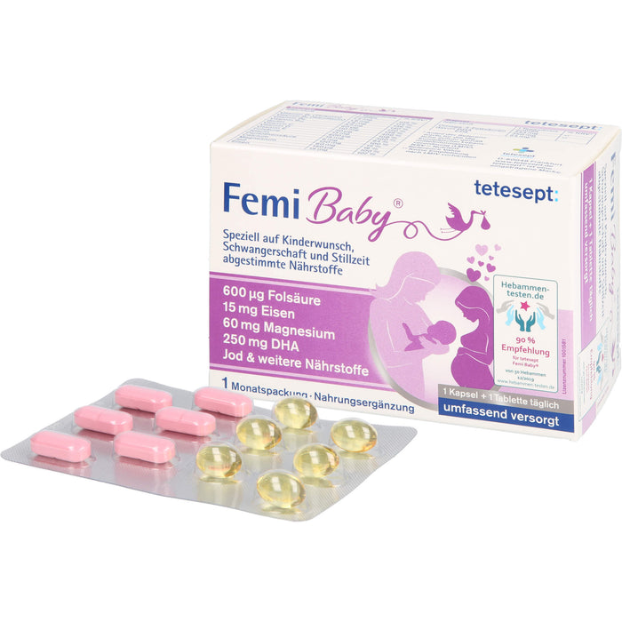 tetesept Femi Baby Kapseln + Tabletten bei Kinderwunsch, Schwangerschaft und Stillzeit, 60 St. Kombipackung