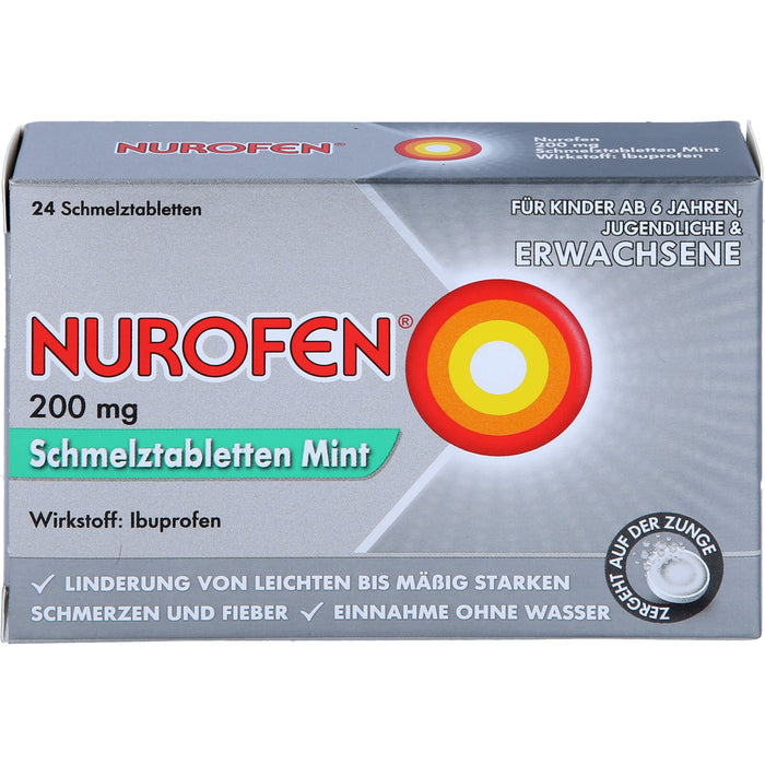 NUROFEN 200 mg Schmelztabletten Mint bei Schmerzen und Fieber, 24 St. Tabletten