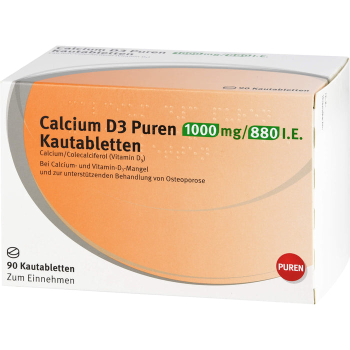 Calcium D3 Puren 1000 mg/880 I.E. Kautabletten, 90 St KTA