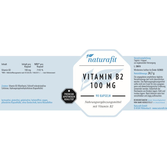 naturafit Vitamin B2 100 mg Kapseln, 90 St. Kapseln