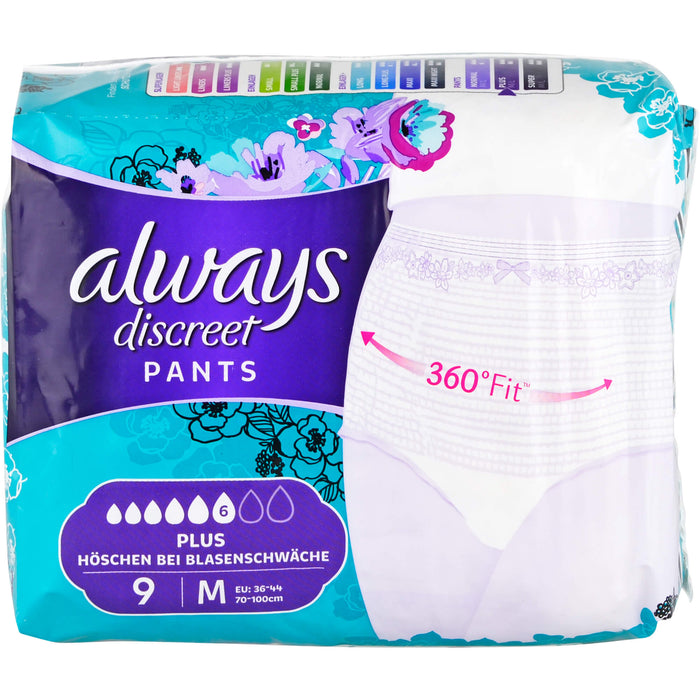 always Discreet Inkontinenzhöschen Pants Plus M bei Blasenschwäche, 9 St. Packung