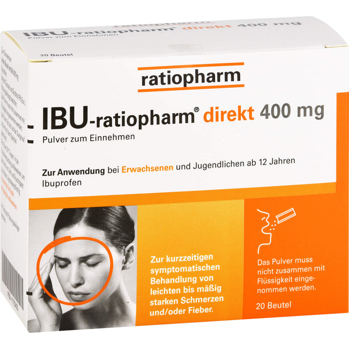 IBU-ratiopharm direkt 400 mg Pulver bei Schmerzen und Fieber, 20 St. Beutel