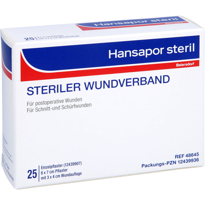 Hansapor steril Wundverband 6 x 7 cm Pflaster mit 3 x 4 cm Wundauflage, 25 St. Wundauflagen
