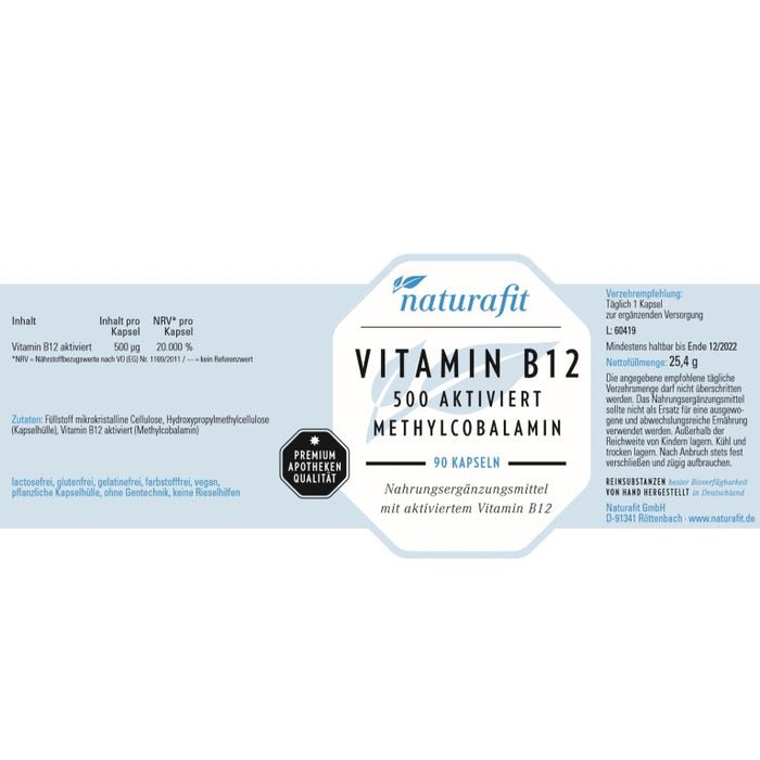 naturafit Vitamin B12 500 aktiviert Kapseln, 90 St. Kapseln