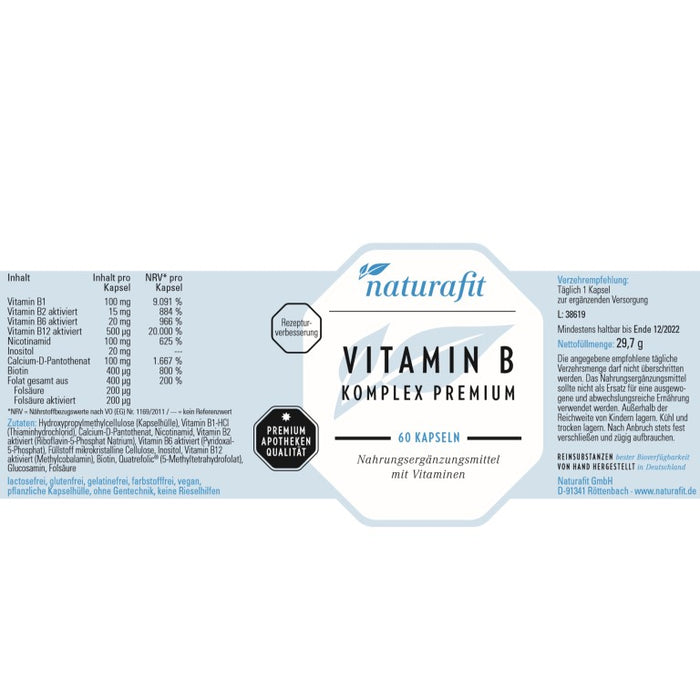 naturafit Vitamin B Komplex Premium Kapseln, 60 St. Kapseln