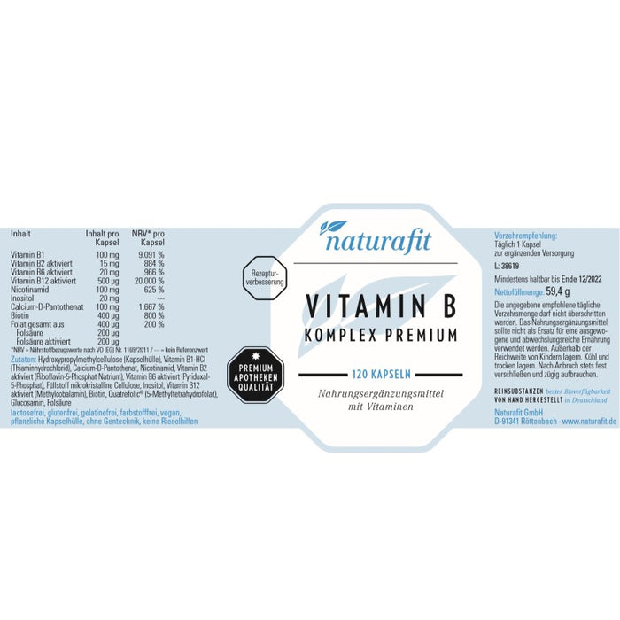 naturafit Vitamin B Komplex Premium Kapseln, 120 St. Kapseln