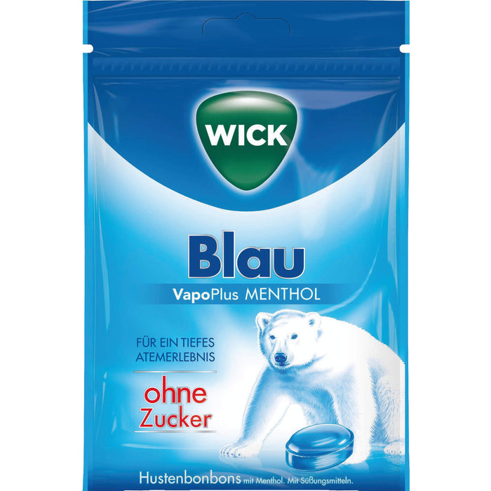 WICK Blau Hustenbonbons mit Menthol ohne Zucker, 72 g Bonbons