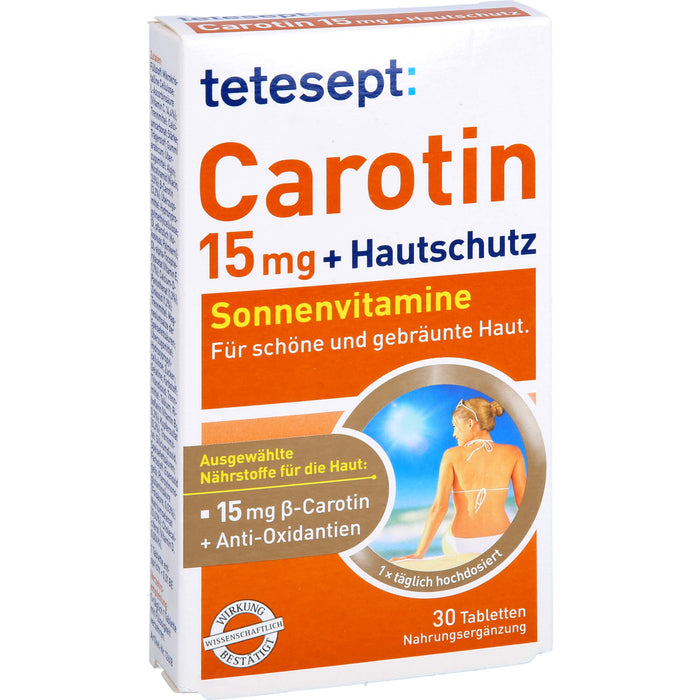 tetesept Carotin 15 mg + Hautschutz Sonnenvitamine für schöne und gebräunte Haut, 30 St. Tabletten