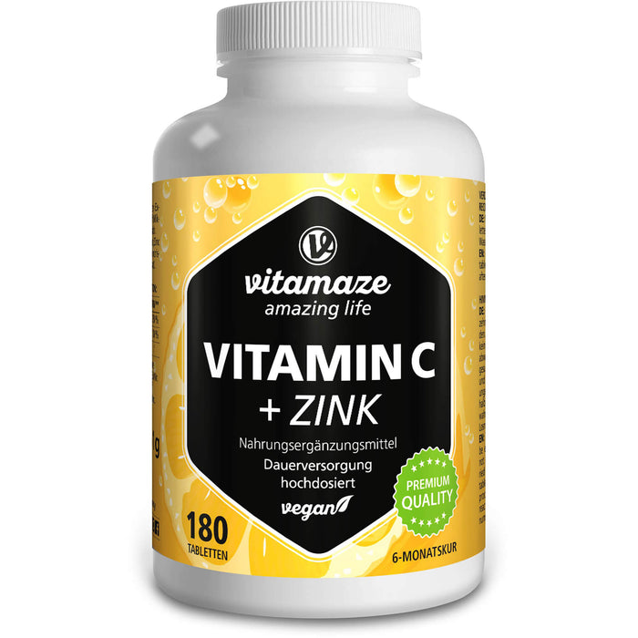 Vitamin C 1000 mg hochdosiert + Zink vegan, 180 St TAB