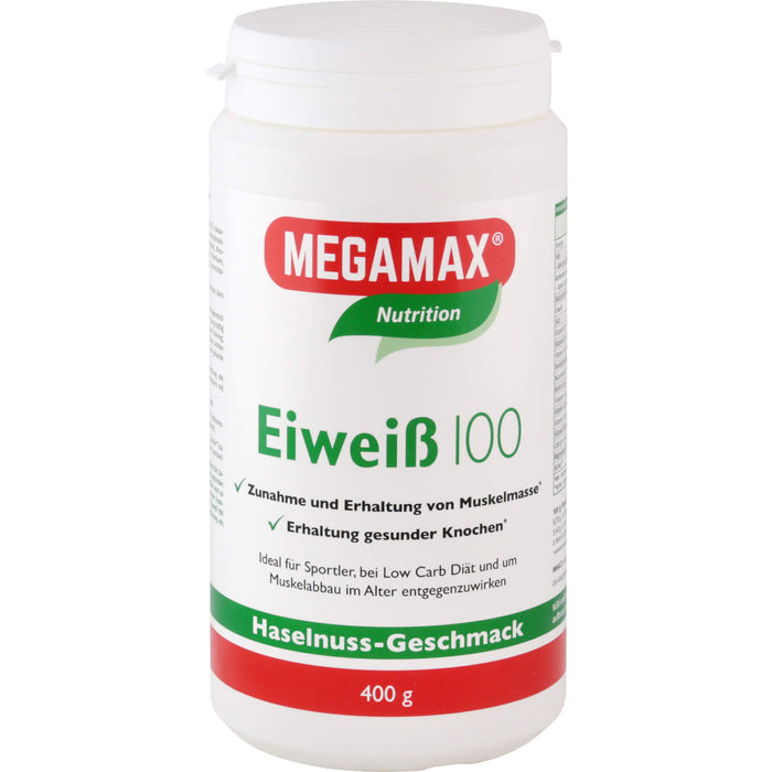 MEGAMAX Nutrition Eiweiß 100 Pulver Haselnuss-Geschmack, 400 g Pulver