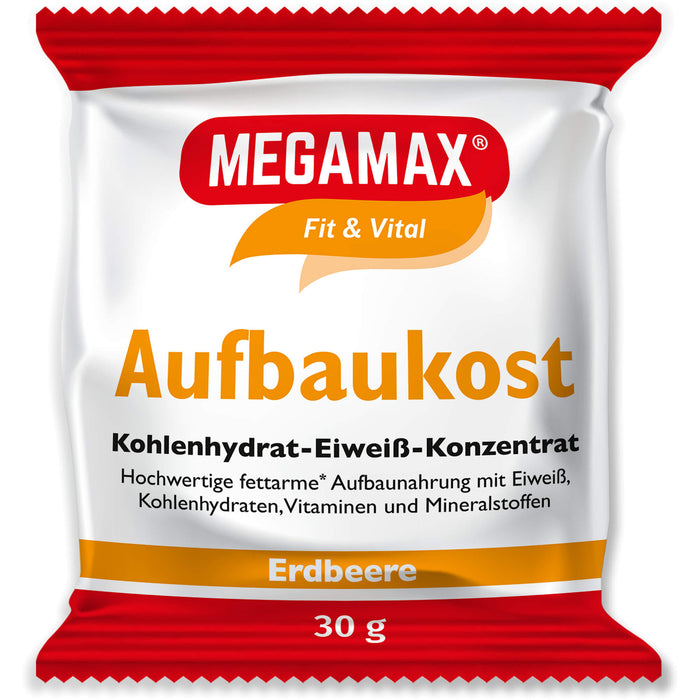 MEGAMAX Fit & Vital Aufbaukost Kohlenhydrat-Eiweiß-Konzentrat Erdbeer-Geschmack, 30 g Pulver