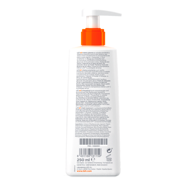 LETI AT4 Dusch- und Badegel - Milde, rückfettende Reinigung bei trockener oder zu Neurodermitis neigender Haut, 250 ml Gel