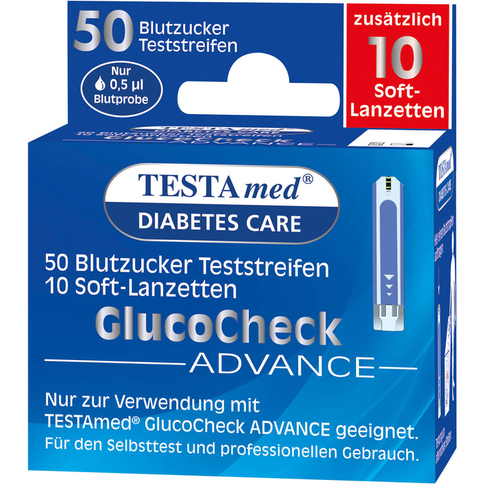 Testamed GlucoCheck Advance Teststreifen m. 10 Lanzetten, 1 P KPG