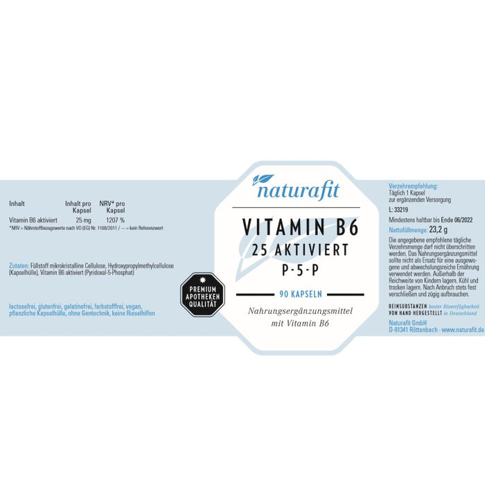 naturafit Vitamin B6 25 aktiviert P-5-P Kapseln, 90 St. Kapseln
