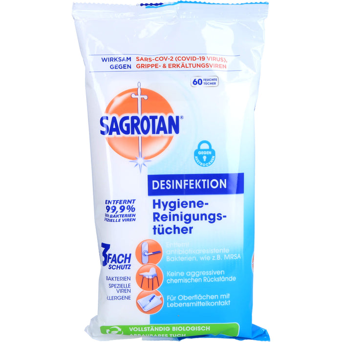 SAGROTAN Hygiene-Reinigungstücher geeignet für Oberflächen mit Lebensmittelkontakt, 60 St. Tücher