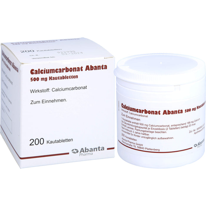 Calciumcarbonat Abanta 500 mg Kautabletten, 200 St. Tabletten