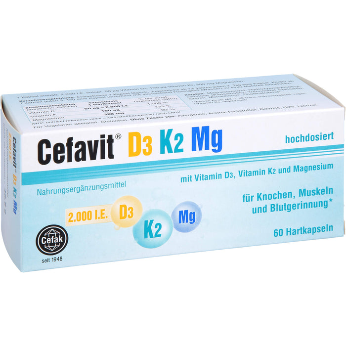 Cefavit D3 K2 Mg Hartkapseln für Knochen, Muskeln und Blutgerinnung, 60 St. Kapseln