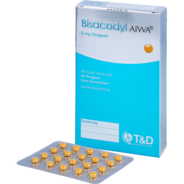 Bisacodyl AIWA 5 mg Dragees für einen erweichten und beschleunigten Stuhlgang, 40 St. Tabletten