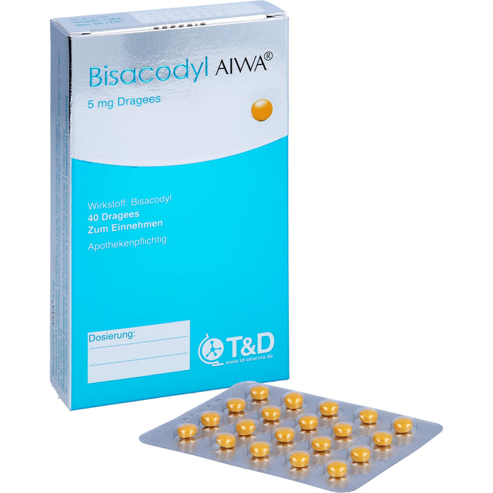 Bisacodyl AIWA 5 mg Dragees für einen erweichten und beschleunigten Stuhlgang, 40 St. Tabletten