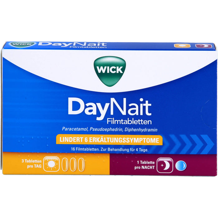 WICK DayNait Filmtabletten lindert 6 Erkältungssymptome, 16 St. Tabletten
