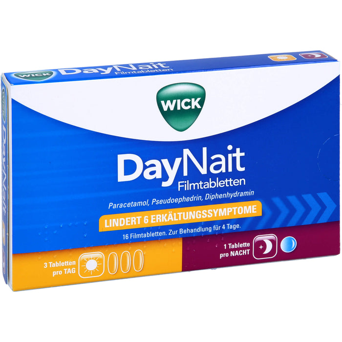 WICK DayNait Filmtabletten lindert 6 Erkältungssymptome, 16 St. Tabletten