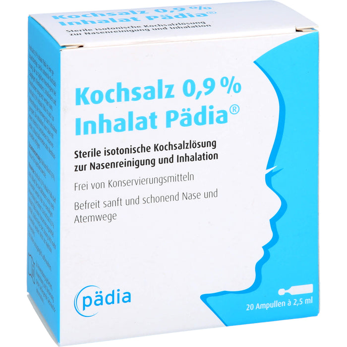 Kochsalz 0,9 % Inhalat Pädia sterile isotonische Kochsalzlösung zur Nasenreinigung und Inhalation, 20 St. Ampullen
