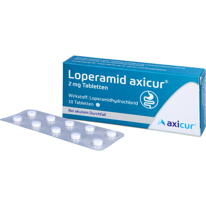 Loperamid axicur 2 mg Tabletten bei akutem Durchfall, 10 St. Tabletten