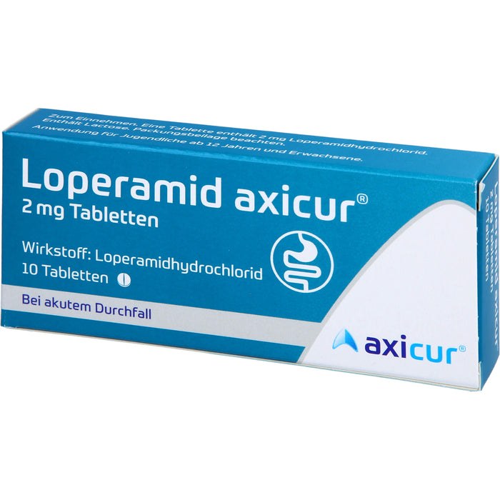 Loperamid axicur 2 mg Tabletten bei akutem Durchfall, 10 St. Tabletten