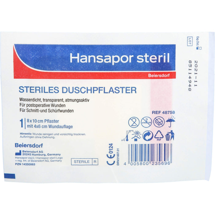 Hansapor steril Duschpfl 8x10cm, 1 St. Pflaster