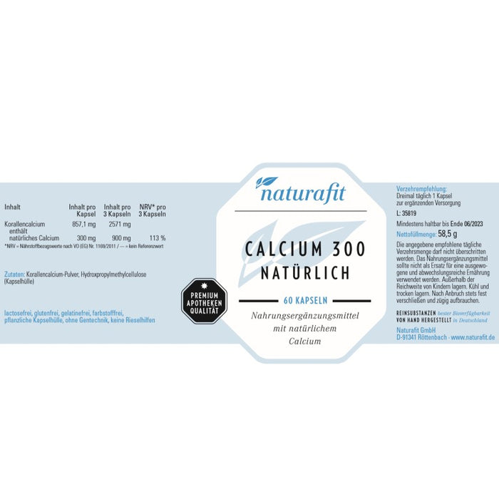 naturafit Calcium 300 natürlich Kapseln, 60 St. Kapseln