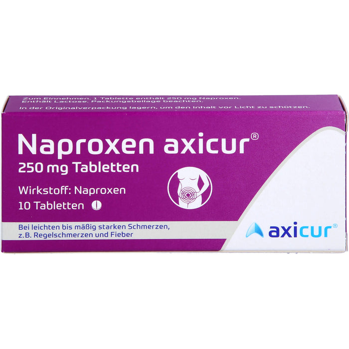 Naproxen axicur 250 mg Tabletten bei Schmerzen oder Fieber, 10 St. Tabletten