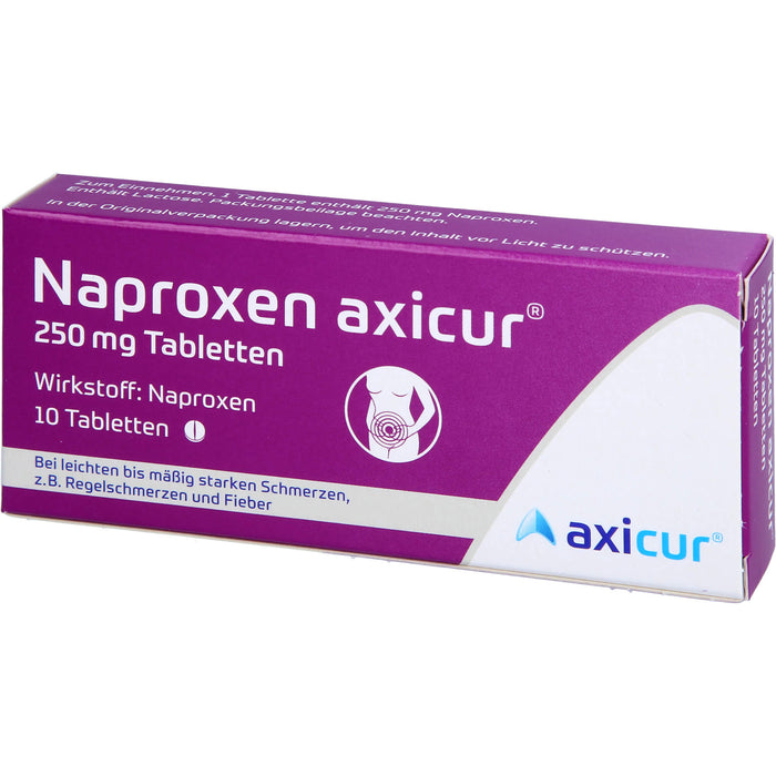 Naproxen axicur 250 mg Tabletten bei Schmerzen oder Fieber, 10 St. Tabletten