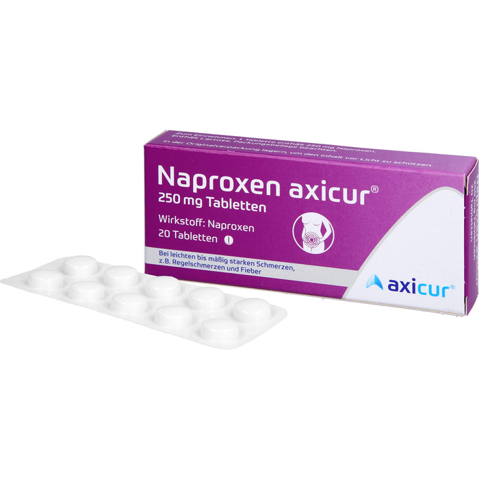 Naproxen axicur 250 mg Tabletten bei Schmerzen oder Fíeber Reimport axicorp, 20 St. Tabletten