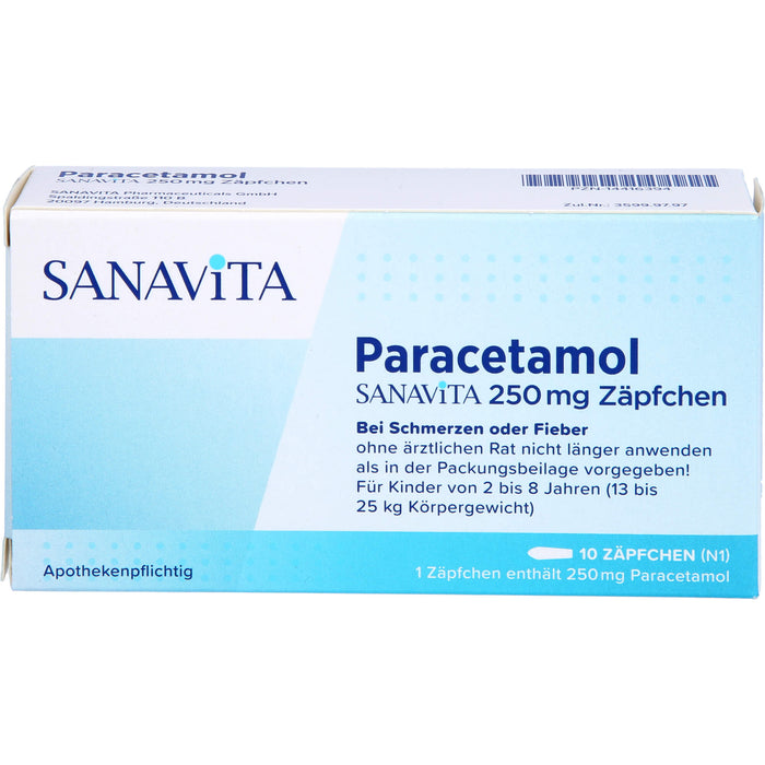 SANAVITA Paracetamol 250 mg Zäpfchen bei Schmerzen und Fieber, 10 St. Zäpfchen