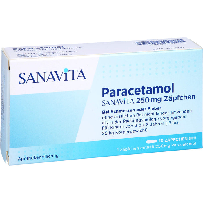 SANAVITA Paracetamol 250 mg Zäpfchen bei Schmerzen und Fieber, 10 St. Zäpfchen