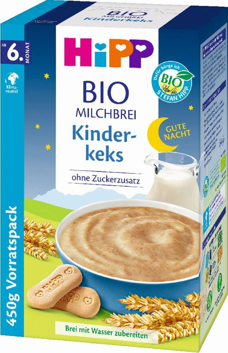 HiPP Gute Nacht Milchbrei Kinderkeks ohne Zuckerzusatz ab dem 6.Monat, Pulver, 450 g Pulver