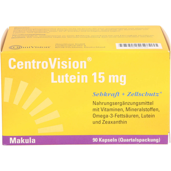 CentroVision Lutein 15 mg Kapseln Sehkraft + Zellschutz, 90 St. Kapseln
